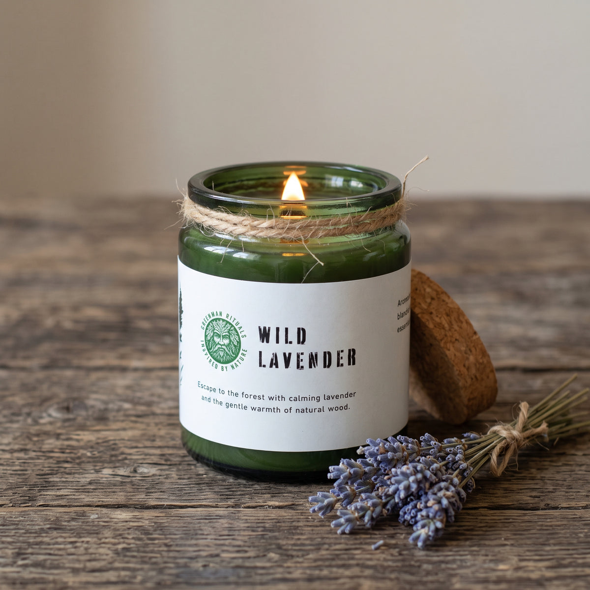 Vela de soja Woodwick Greenman - Lavanda Silvestre