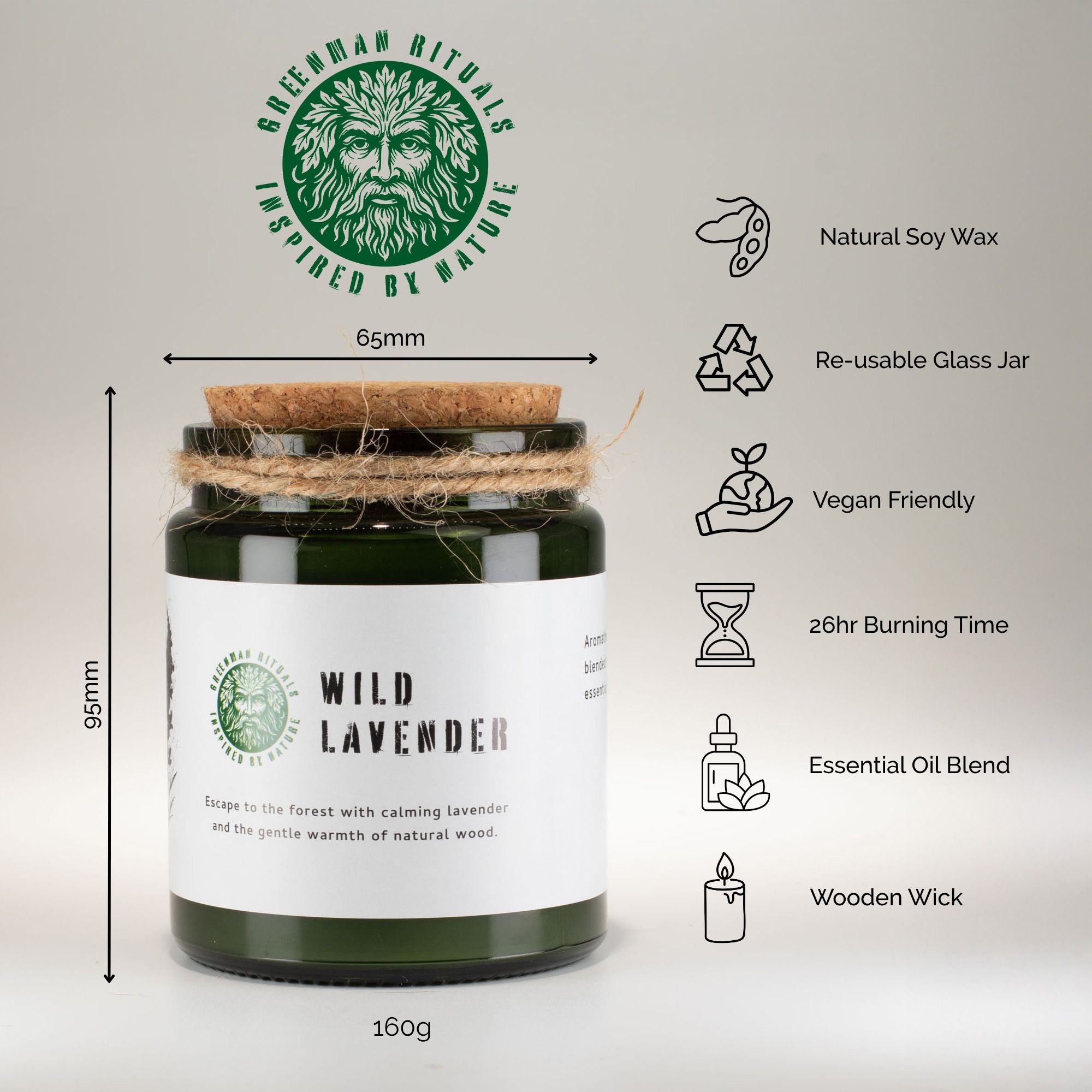 Vela de soja Woodwick Greenman - Lavanda Silvestre