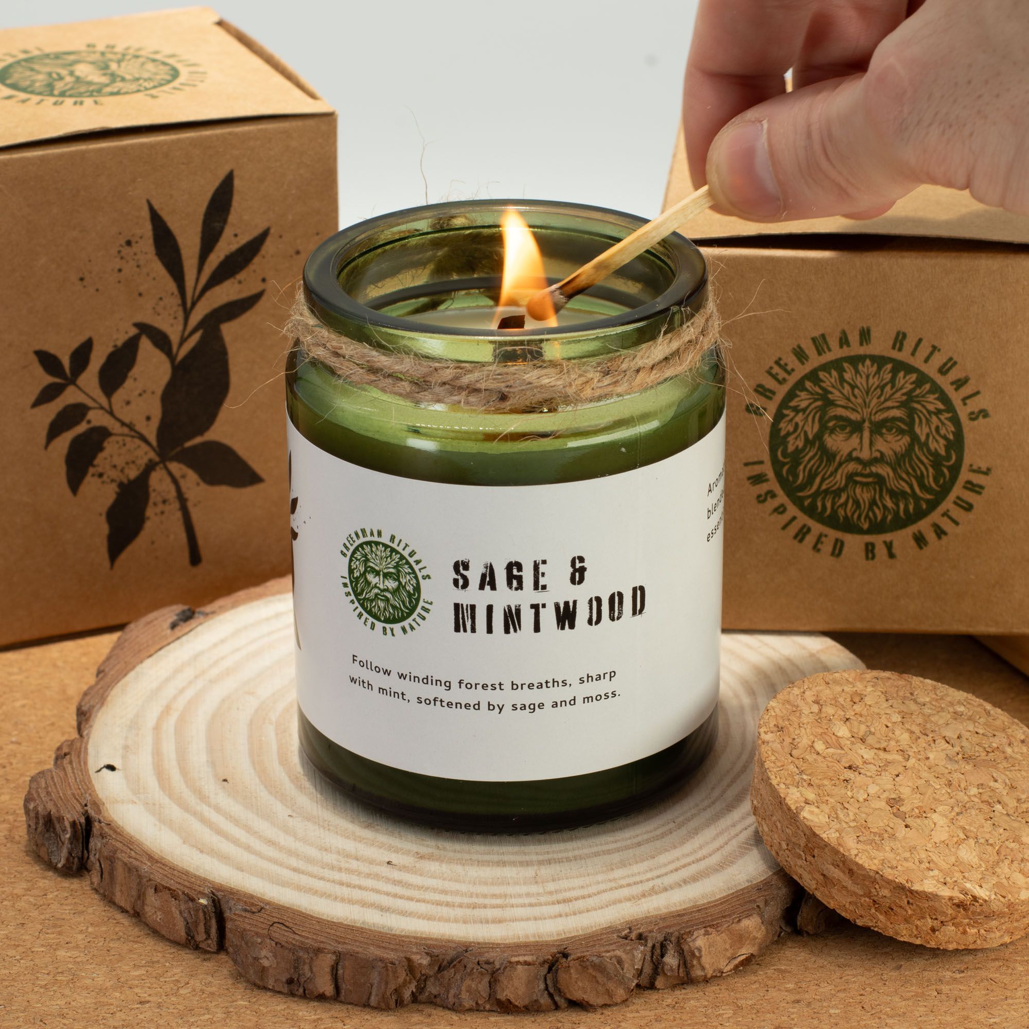 Greenman Woodwick Soy Candle - Hojas y Lino