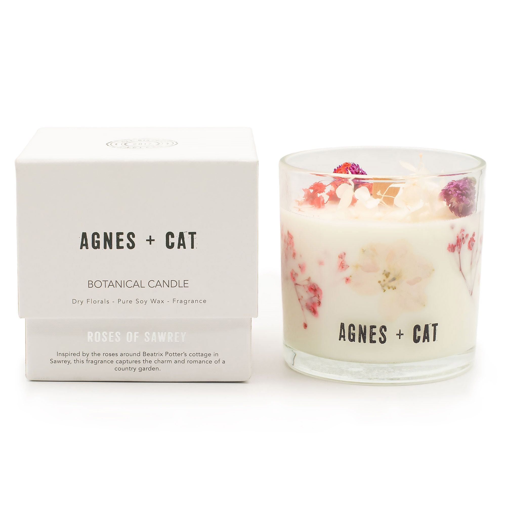 Vela de cera de soja botánica Agnes + Cat - Roses of Sawrey
